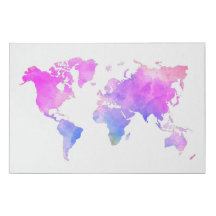 Watercolor World Map Girl's Room Girly Office Kart