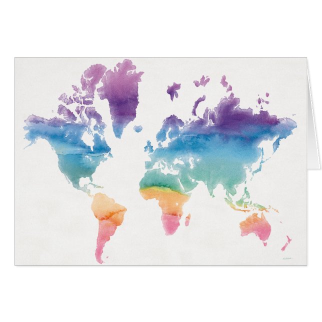 Watercolor World Map Hälsningskort (Framsidan Horizontal)