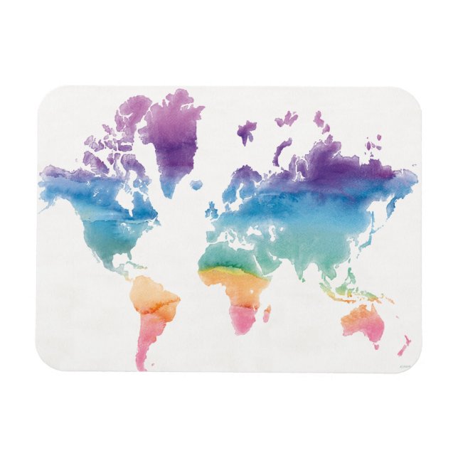 Watercolor World Map Magnet (Horisontell)