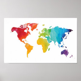 Watercolor World Map - Original Watercolor Print Poster