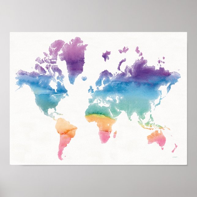 Watercolor World Map Poster (Framsidan)