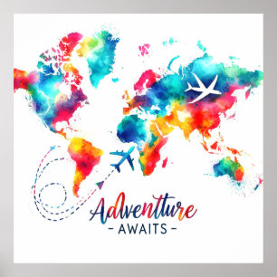 Watercolor World Map Poster