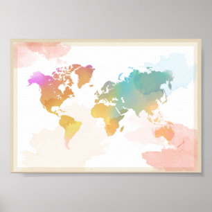 Watercolor World Map Poster