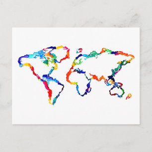 Watercolor World Map Vykort