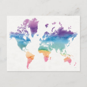 Watercolor World Map Vykort
