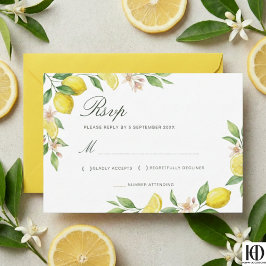 Watercolor Wreath Mediterranean Citrus Wedding OSA Kort