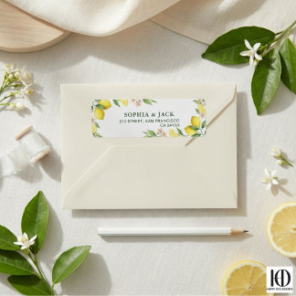 Watercolor Wreath Mediterranean Citrus Wedding Returadress Etikett