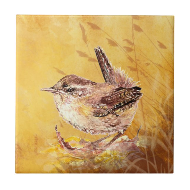 Watercolor Wren Bird Wildlife Art Kakelplatta (Framsidan)