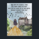 Watercolor Wuthering Heights Emily Bronte Citat Vykort<br><div class="desc">Vattenfärgsmålat landskap och slott med flygande fåglar och en tjej med ett citat av Emily Bronte från Wuthering Heights "Be alltid.."</div>