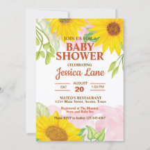 Watercolor Yellow and Brown Sunflower Baby Shower