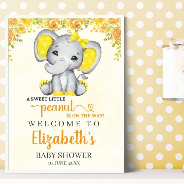 Watercolor Yellow Elephant Baby shower girl Poster (Skapare uppladdad)