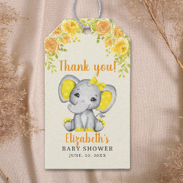 Watercolor Yellow Elephant Baby Shower Girl Presentetikett