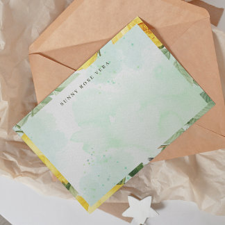 Watercolor Yellow Rose Green Splash Anteckningskort