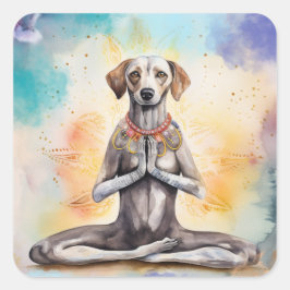 Watercolor Yoga Hund Fyrkantigt Klistermärke