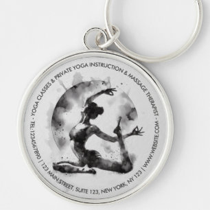 Watercolor Yoga Reiki One-Legged Kung Pigeon Pose Rund Silverfärgad Nyckelring