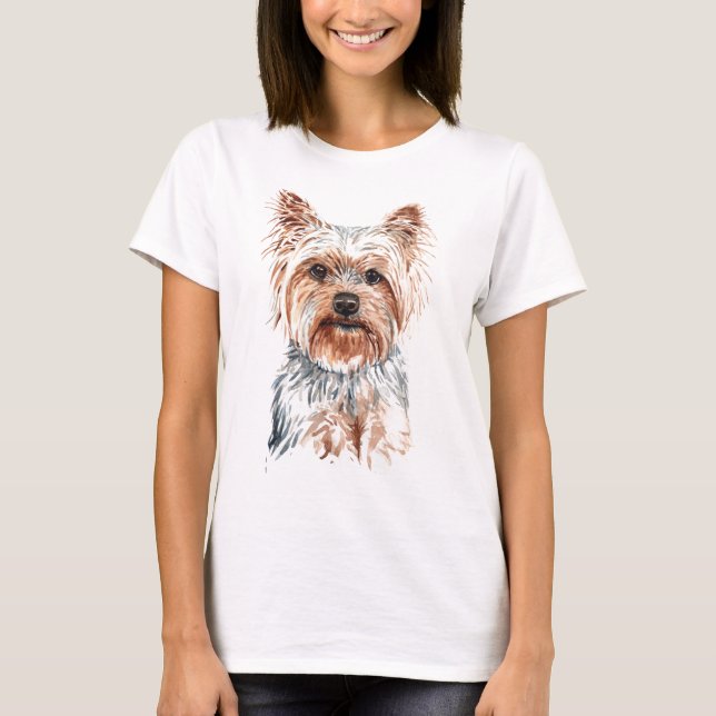 Watercolor Yorkie Terrier T Shirt (Framsida)