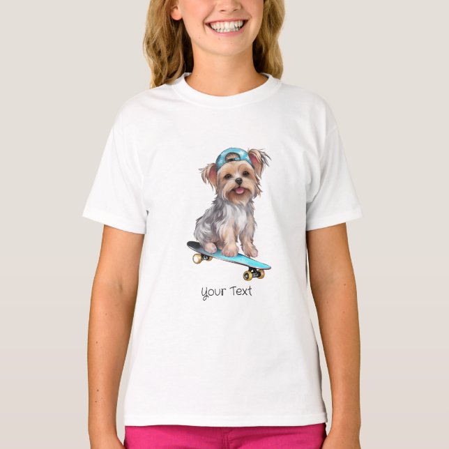 Watercolor Yorkshire Terrier Girl T-Shirt (Framsida)