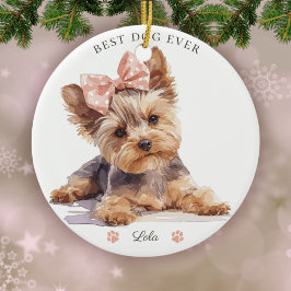 Watercolor Yorkshire Terrier Puppy Anpassningsbar Julgransprydnad Keramik