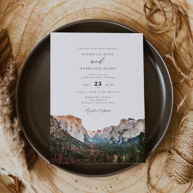 Watercolor Yosemite nationalpark Skyline Bröllop Inbjudningar (Skapare uppladdad)
