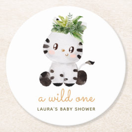 Watercolor Zebra Safari Baby Shower Underlägg Papper Rund