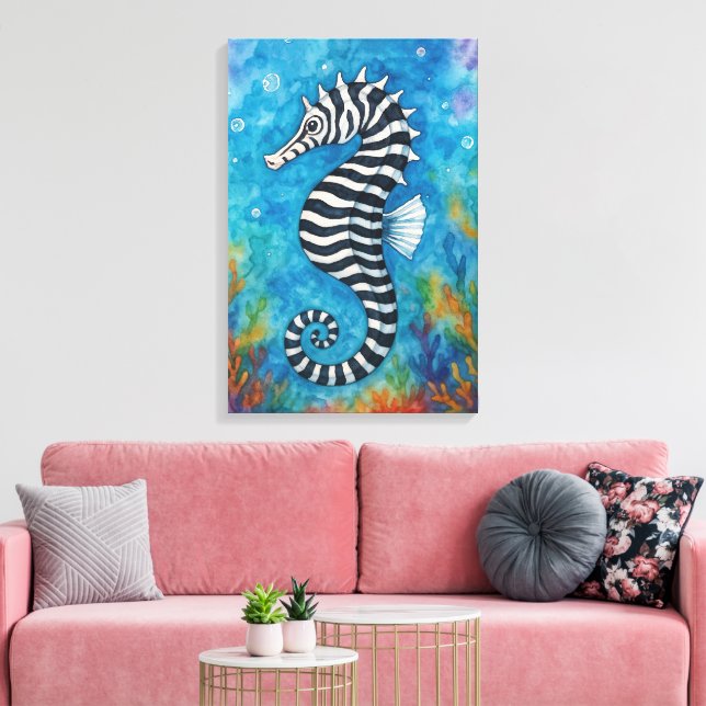 Watercolor Zebra Seahorse Canvastryck (Insitu (Vardagsrum))