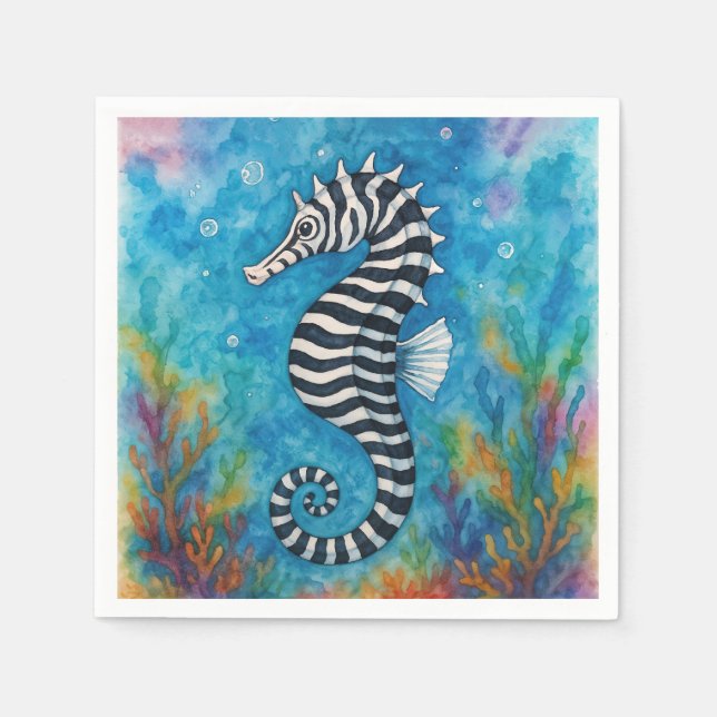Watercolor Zebra Seahorse Pappersservett (Framsidan)