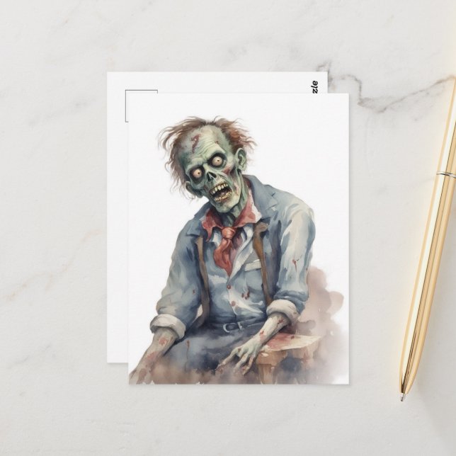 Watercolor Zombie Vykort (Fram/Back In Situ)