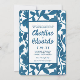 WatercolorBlue-Blommigt handskrift Modern Bröllop Inbjudningar