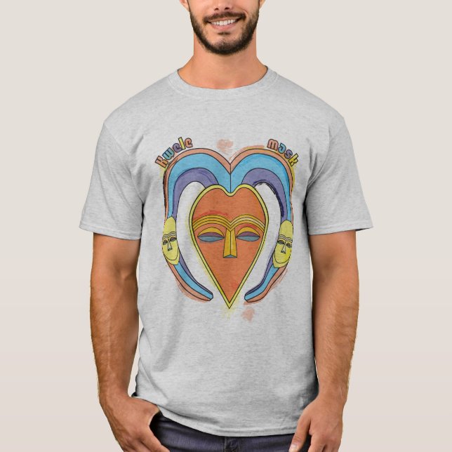 Watercolored afrikanska Kwele maskerar manar Tee Shirt (Framsida)