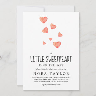 Watercolorhjärtan Little Sweetheart Baby Shower Inbjudningar