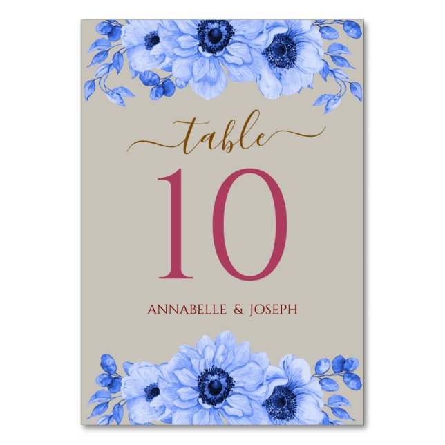 watercolors Florals Modern Botanical Wedding Bordsnummer (Framsidan)