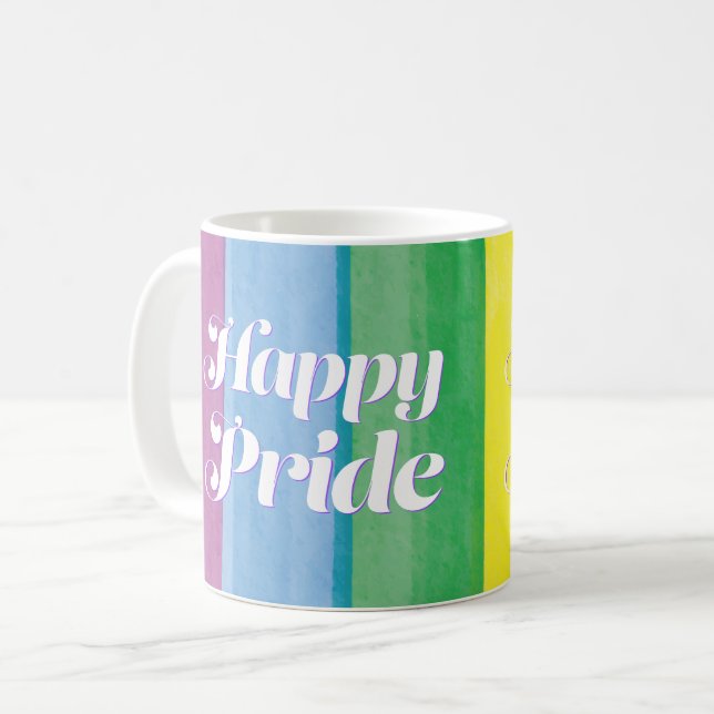Watercolors Happy Pride Regnbåge Kaffemugg (Framsida vänster)