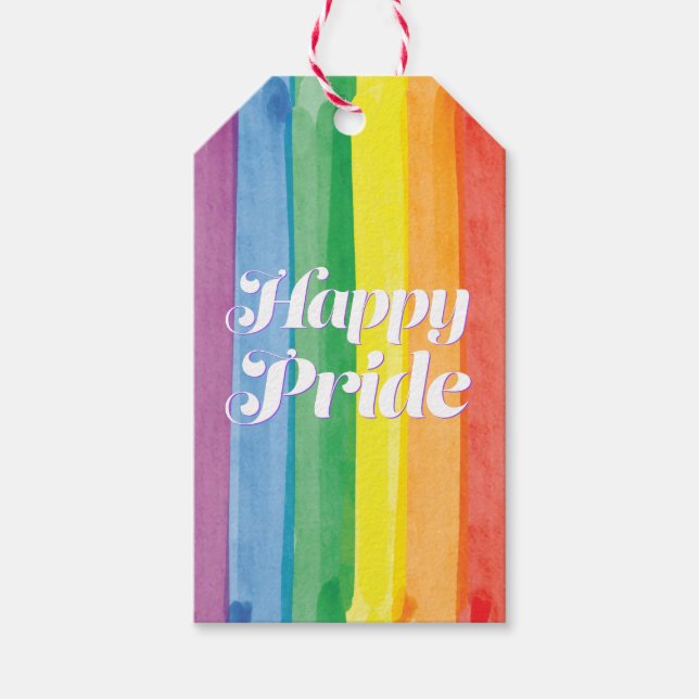 Watercolors Happy Pride Regnbåge Presentetikett (Framsidan)