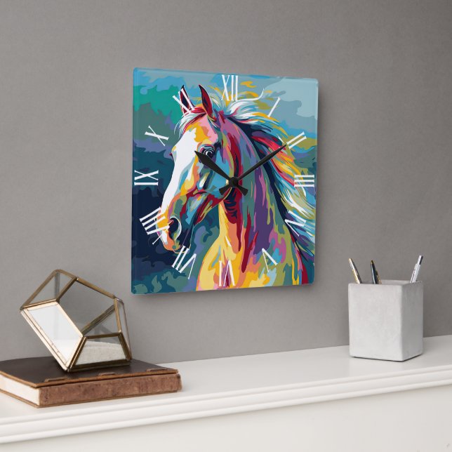Watercolors Horse Head Illustration Fyrkantig Klocka (Kontor)