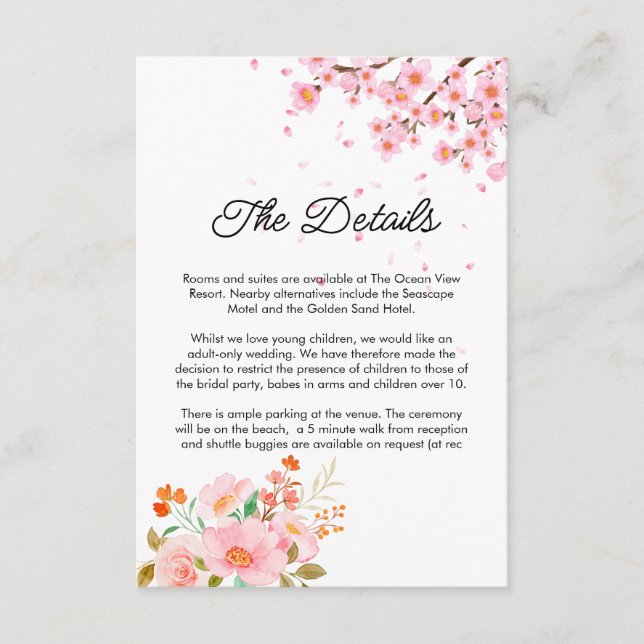 watercolors Modern Botanical summer Wedding Tilläggskort (Framsida)