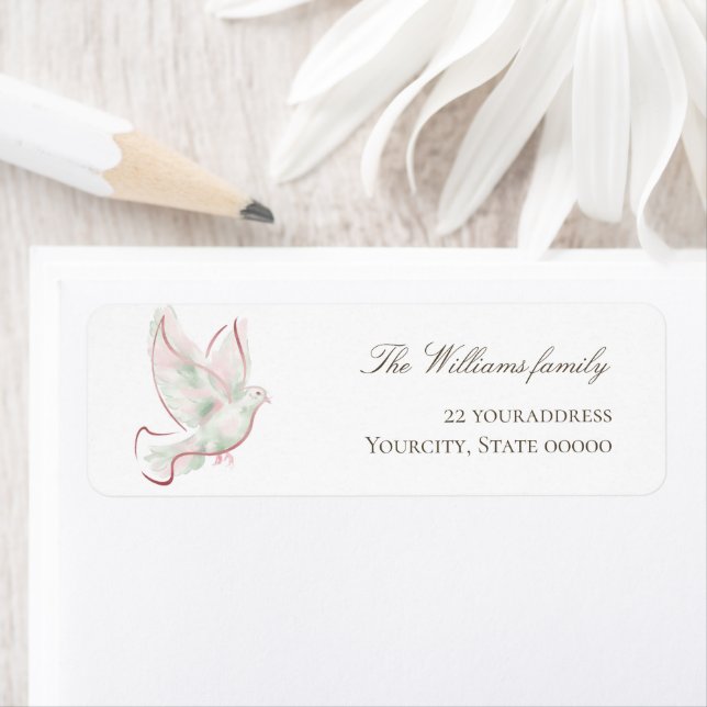 watercolorwhite pink dove  returadress etikett (Insitu)