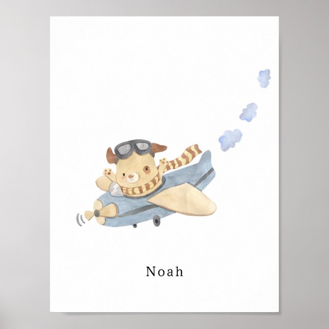 Watercolour Airplane Name Poster (Framsidan)