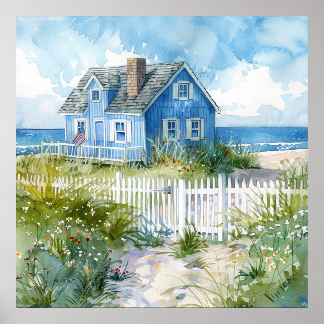 Watercolour Beach Cottage Poster (Framsidan)
