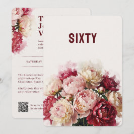 Watercolour Blommor | Elegant Peony 60-årsdag Inbjudningar