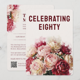 Watercolour Blommor | Elegant Peony 80-årsdag Inbjudningar
