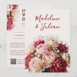 Watercolour Blommor | Peony All-in-one Bröllop Inbjudningar
