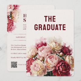 Watercolour Blommor | Peony Examenfest Inbjudningar