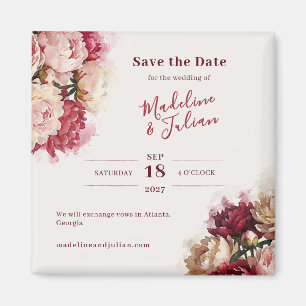 Watercolour Blommor Peony Spara Datum Magnet