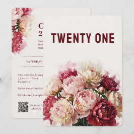 Watercolour Blooms | Peony 21-årsdag Inbjudningar
