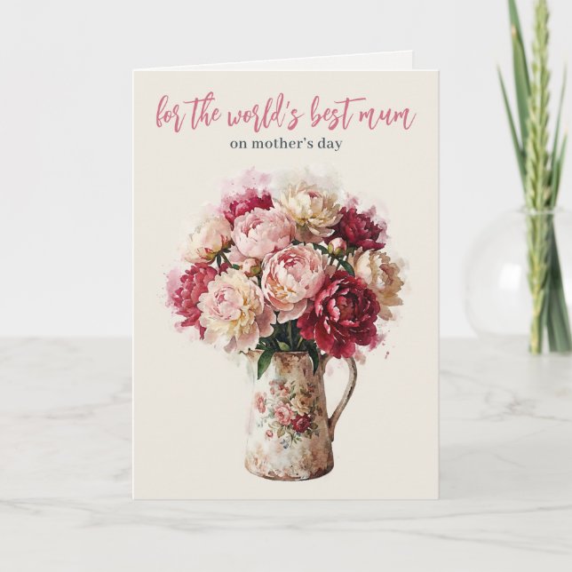 Watercolour Blooms | Peony Modern Mors Dag Helgkort (Framsida)