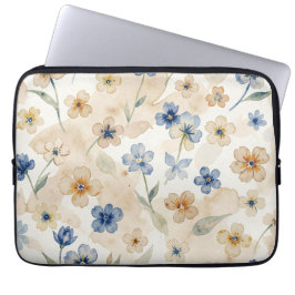 Watercolour Blue and Yellow Floral  Laptop Fodral