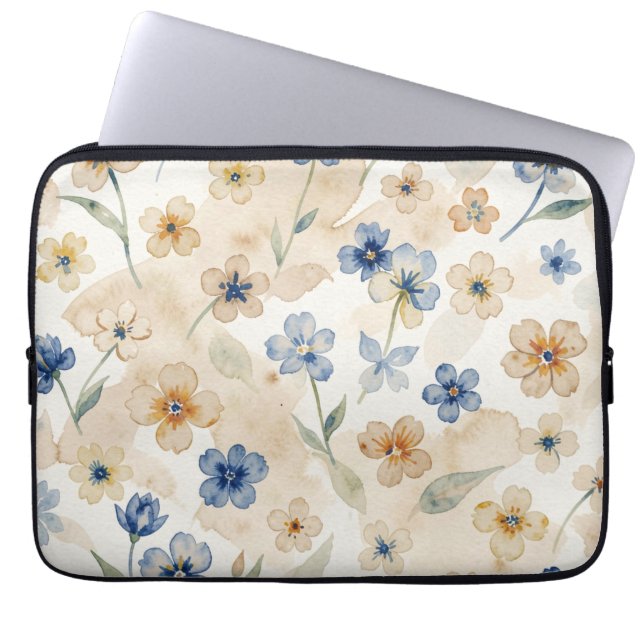 Watercolour Blue and Yellow Floral  Laptop Fodral (Framsidan)