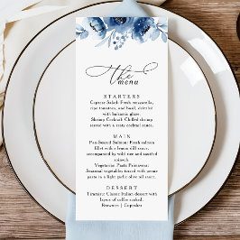 Watercolour Blush Floral Dusty Blue Wedding Meny
