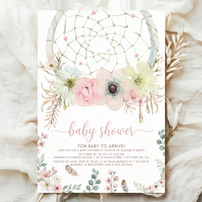 watercolour Boho flower Dreamcatcher Baby Shower Inbjudningar (Skapare uppladdad)