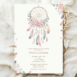 watercolour Boho flower Dreamcatcher Baby Shower Inbjudningar